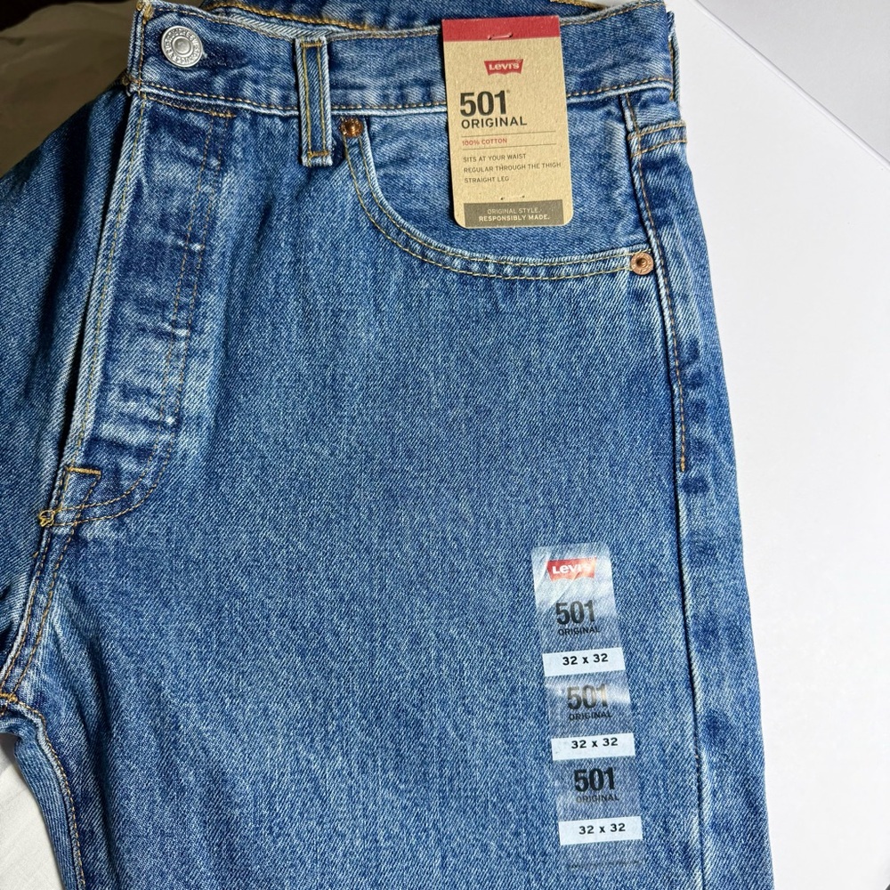 Levi’s 501 Original Jeans 32x32 Medium Wash 100% Cotton Straight Leg NWT - Picture 7 of 12